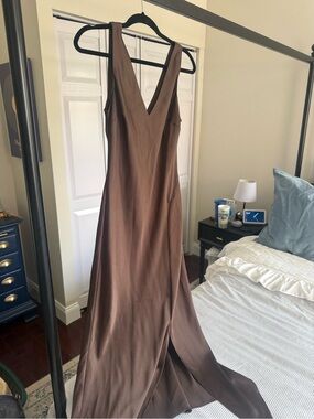 Express Sleeveless Brown V-Neck Slip Dress